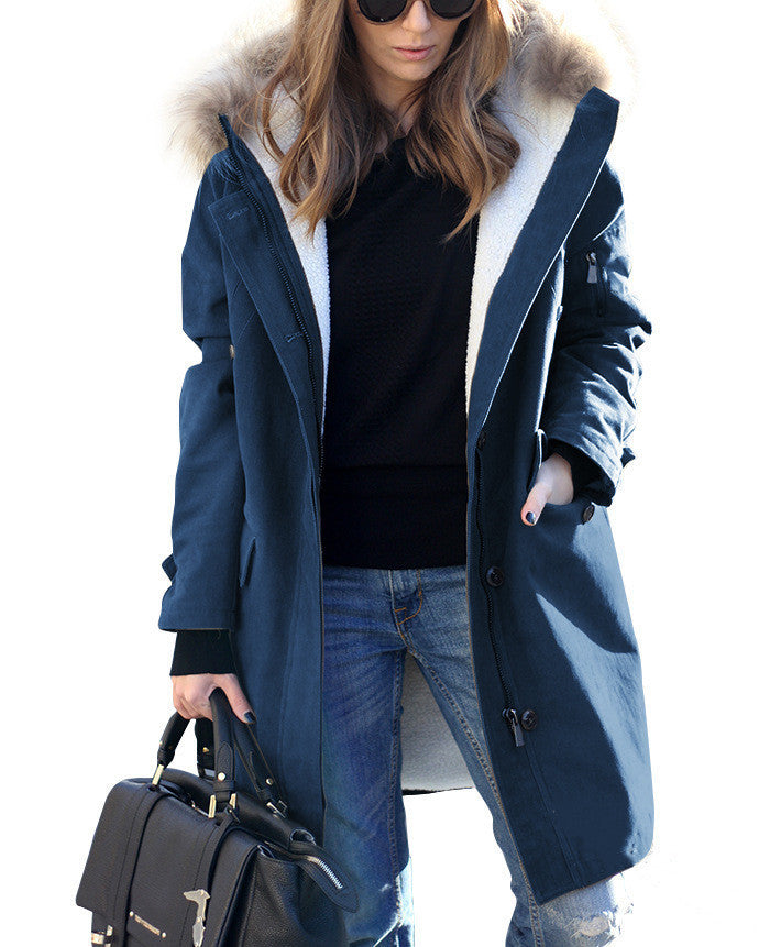 Women's Loose Extended Fur Collar Hooded Overcoats