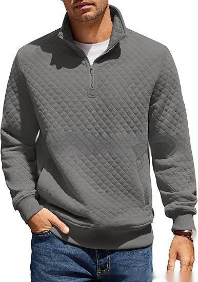 Knitted Zip Pullover Plaid Long Sleeve Sweatshirt