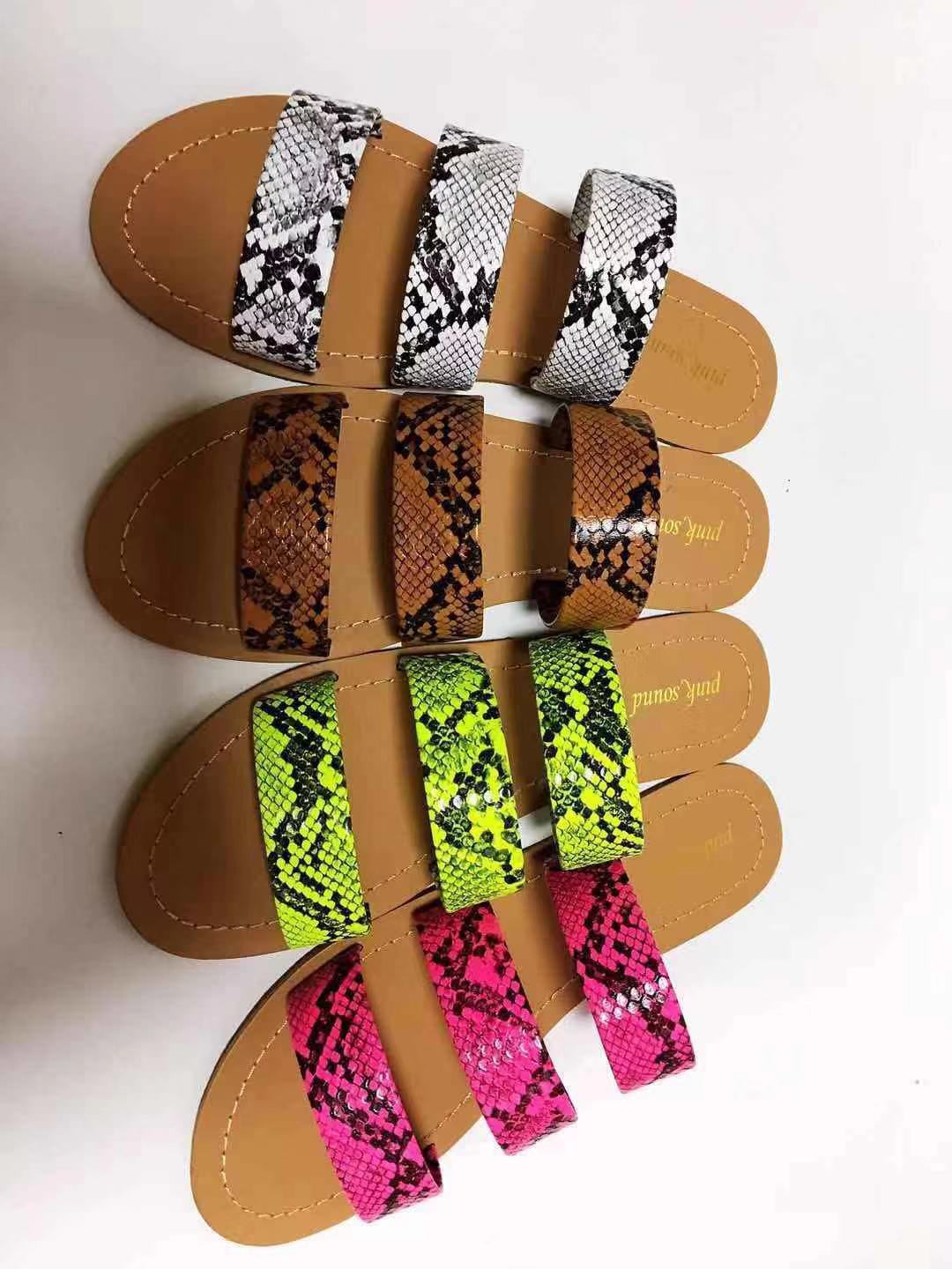Snakeskin Flat Slipper Slide Sandals
