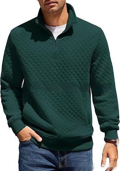 Knitted Zip Pullover Plaid Long Sleeve Sweatshirt