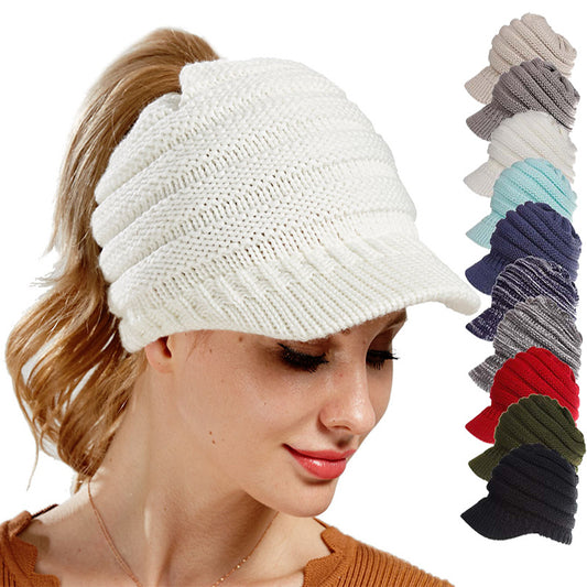 Ponytail Soft Knitting Beanie Cap Hats