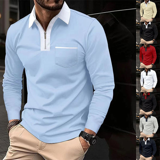 Henley Polo Zipper Long Sleeve Shirts
