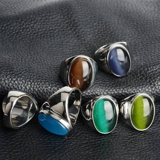 Stainless Steel Titanium Faux Opal Rings