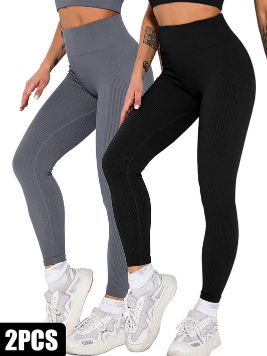 2 Pack Seamless Ribbed High Waisted Leggings/Yoga Pants
