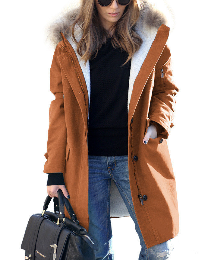 Women's Loose Extended Fur Collar Hooded Overcoats