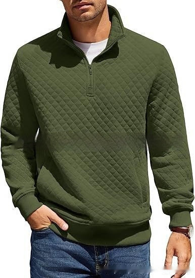 Knitted Zip Pullover Plaid Long Sleeve Sweatshirt