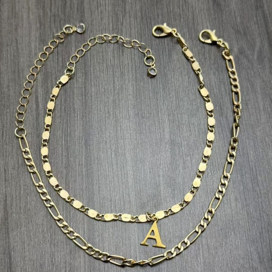26 Initial Letter Gold Double Layer Anklets
