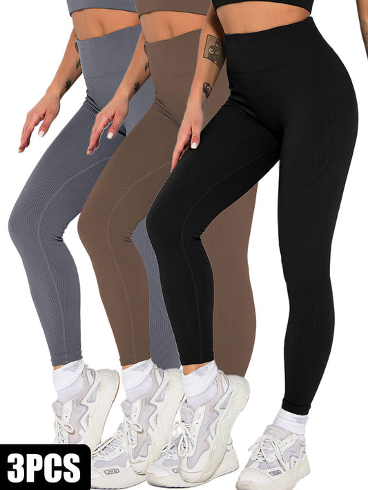 3 Pack Seamless Ribbed High Waisted Leggings/Yoga Pants